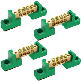 4 Pack 4 Position Grounding Bus Bar Terminal Block, Electrical Ground Bus Bar with Screws and Green Insulated Base for Distribution Box