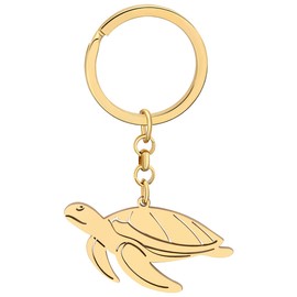 RAIDIN Gold Stainless Steel Cute Ocean Animal Key Fob Seahorse Crab Turtle Keyring for Women Girls Gifts Car Purse Key, Gold-072