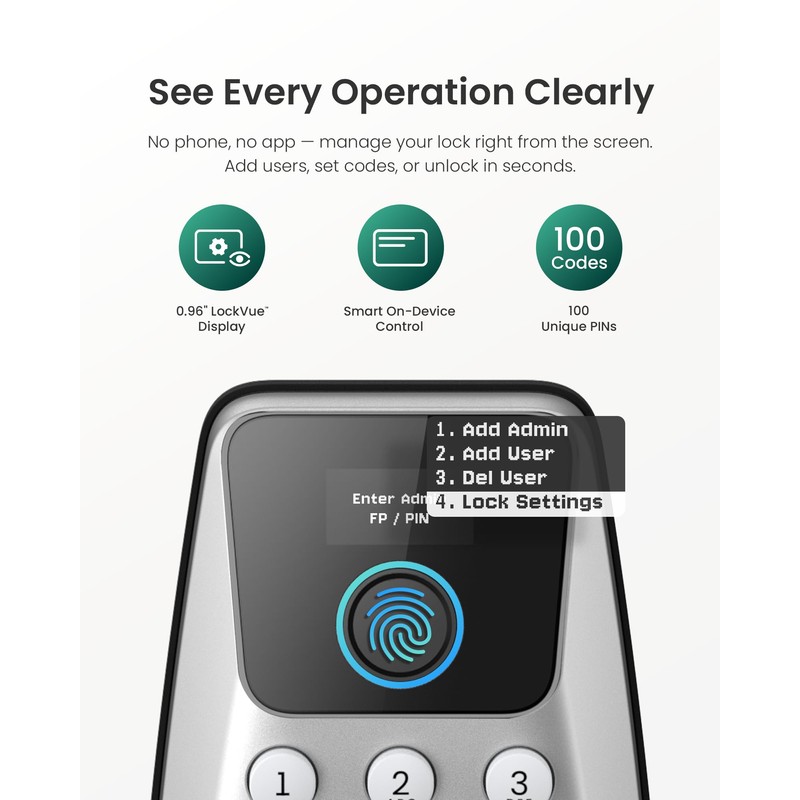 DESLOC C110 Smart Lock with LockVue Display, 3-in-1 Keyless Entry