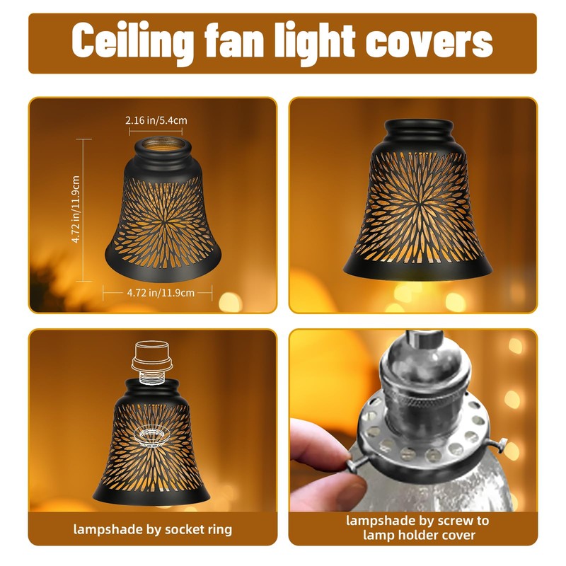 Ceiling Fan Replacement Globes, 4 Pack Chrysanthemum Pattern Fixture Replacement