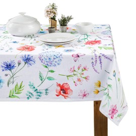 Maison d' Hermine Tablecloth 100% Cotton 140cm x 180cm Decorative Square Easter Tablecloths Washable Table Cover for Home, Wedding, Restaurant, Buffet Party & Camping, Just Floral - Spring/Summer