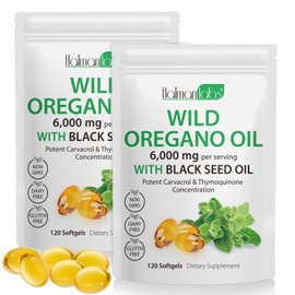 Oil of Oregano Softgels 6000mg Per Serving 240 Count | 2 in 1 Formulated with Black Seed Oil 200mg, 4X Strength Carvacrol & Thymoquinone | Plant Based, Non-GMO & Immune Support