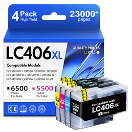 MYWEET LC406XL High Yield Ink Cartridges 4-Pack Replacement for Brother LC406 LC406XL LC406 XL Work for MFC-J4335DW MFC-J5855DW MFC-J6955DW MFC-J4345DW HL-JF1 Printer (Black,Cyan,Magenta,Yellow)