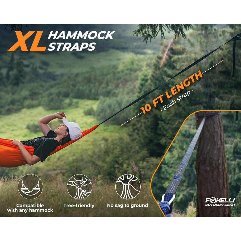 Foxelli XL Hammock Straps - Extra Long 20FT Heavy Duty