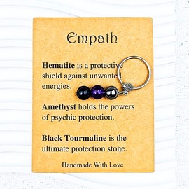 Empath Protection Gifts Keychain for Women Men Protect Gift Keychain for Sister Son Protective Gifts Keychains Natural Stone Keyrings Protection Gift Healing Crystals Keyrings