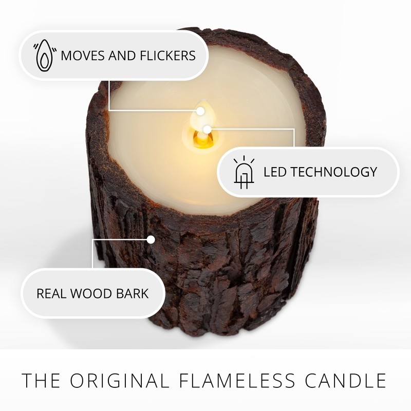 Luminara Real Bark Flameless LED Candle, Ivory 3.5" x 4.5",