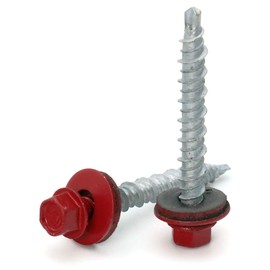 Hex Washer Head Mechanical Galvanized Mini Driller Roofing Screws Crimson Red Finish - #10 x 2" Qty 100