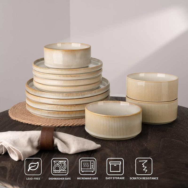 Famiware Star Dinnerware Set for 6, Stoneware Plates and Bowls