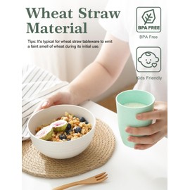 GENLGE 12 OZ Wheat Straw Cups Reusable Drinking Tumblers, Unbreakable Cups for Kitchen - BPA Free, Dishwasher Safe, Set of 8, Ombre Green