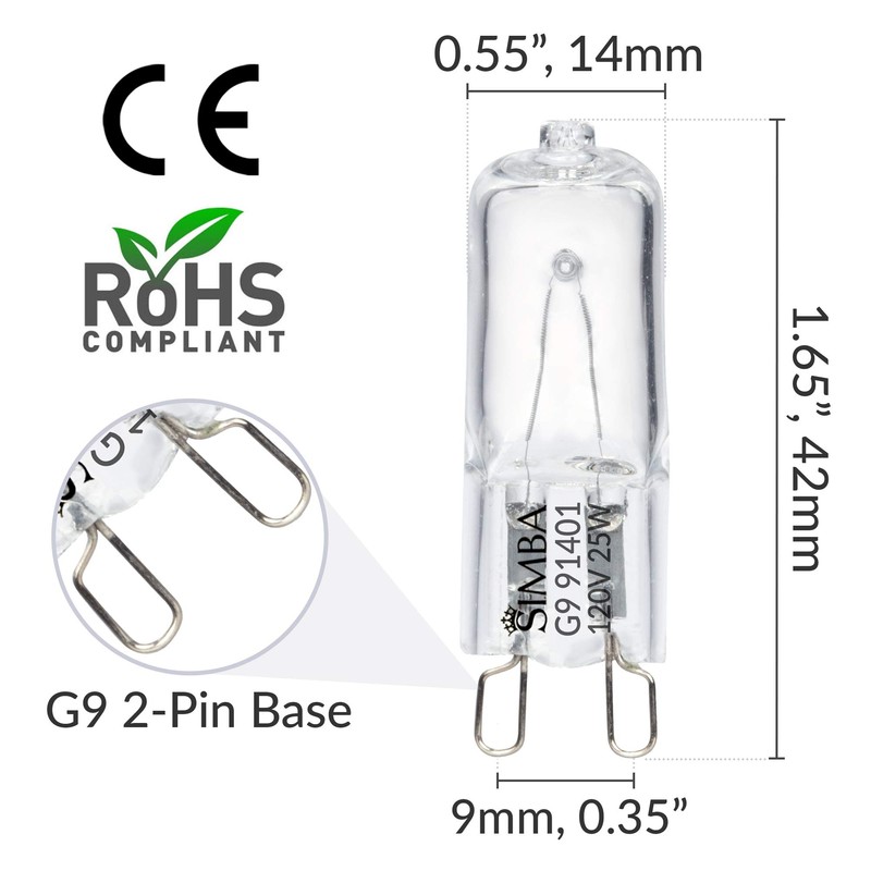 Simba Lighting Halogen Light Bulb G9 T4 25W JCD Bi-Pin