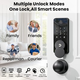 Keyless Entry Door Lock with 2 Knobs, Biquole Fingerprint Keypad Deadbolt, Smart Deadbolt for Front Door Lock Set, Auto Lock, One-time Codes, Easy to Install, App Control