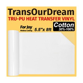 TransOurDream for Joy, Tru-PU Smart Iron on Vinyl Roll for Joy, 5.5''x 8ft Matte White Heat Transfer Vinyl for T-Shirts, Joy HTV Vinyl, Thinner, Soft, Great Stickness, Matless Cutting, Fatory Outlet