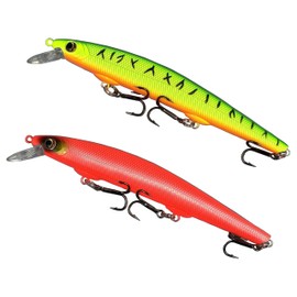 Hviomru Minnow Jerkbaits with Hooks,Topwater Floating Hard Plastic Fishing Lures for Bass Pike Trout, Realistic Lifelike Freshwater Saltwater Lures (DMSA-Yellow_orange2pcs)