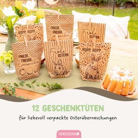 Papierdrachen 12 Black Printed Easter Gift Bags - With Rabbits, Easter Eggs and Happy Easter - Ideal Gift Idea or Easter Decoration - Easter Nest for DIY and Gifting - Easter