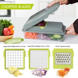 LHS Vegetable Chopper, Multifunctional Food Chopper, Pro Onion Chopper, Vegetable Slicer Dicer Cutter with 5 Blades, Veggie Chopper with Container, 3 in 1 Spiralizer Included(9-in-1,Grey)