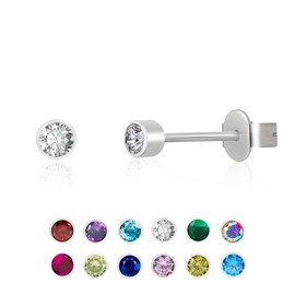3mm Tiny Titanium Earrings Birthstone White Cubic Zirconia Stud Earrings for Women, Dainty Small CZ Sleeper Earrings Hypoallergenic Earrings Studs Valentine's Day Birthday Jewelry Gifts