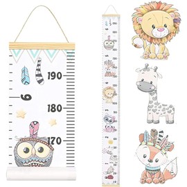 Baby Growth Chart Hanging Ruler, Removable Wood Frame Fabric Canvas Height Measurement Ruler for Wall Room Nursery Decor, Waterproof Height Growth Chart for Kids Toddlers Babies (Animal Pattern)