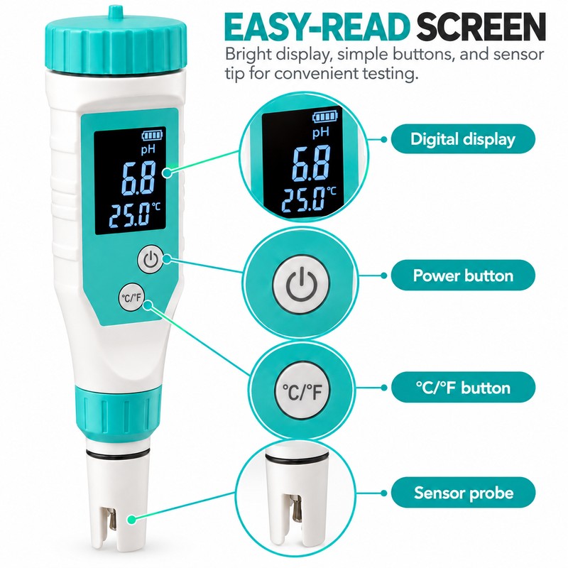 7-in-1 Digital Pool Water Tester – Professional pH, Chlorine, ORP,