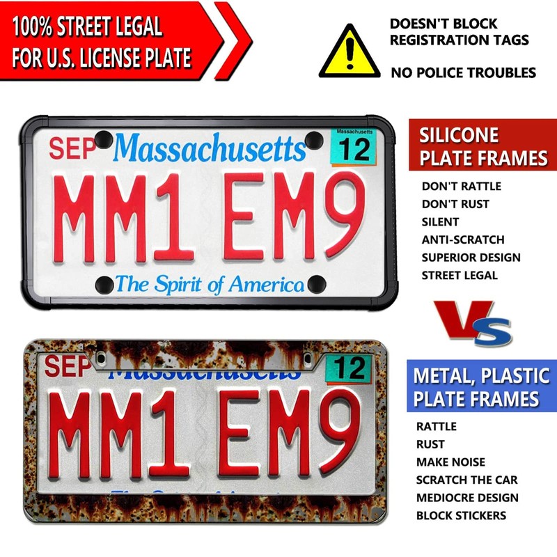 Aootf Black License Plate Frames-2 Pack Silicone License Plate Cover