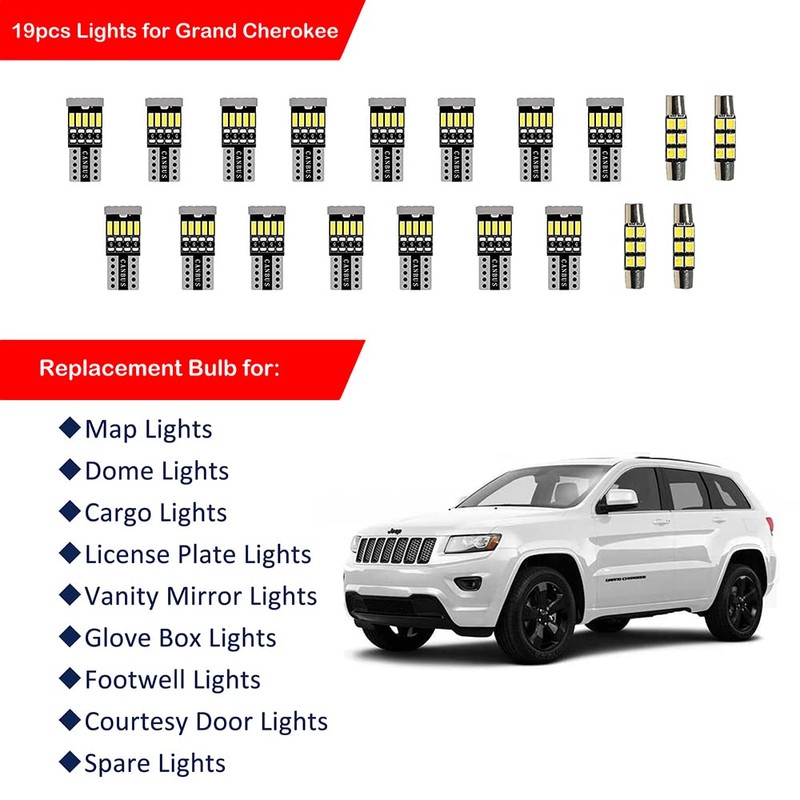 Gy-Adc 19pcs Grand Cherokee Interior LED Lights Kit Package Super