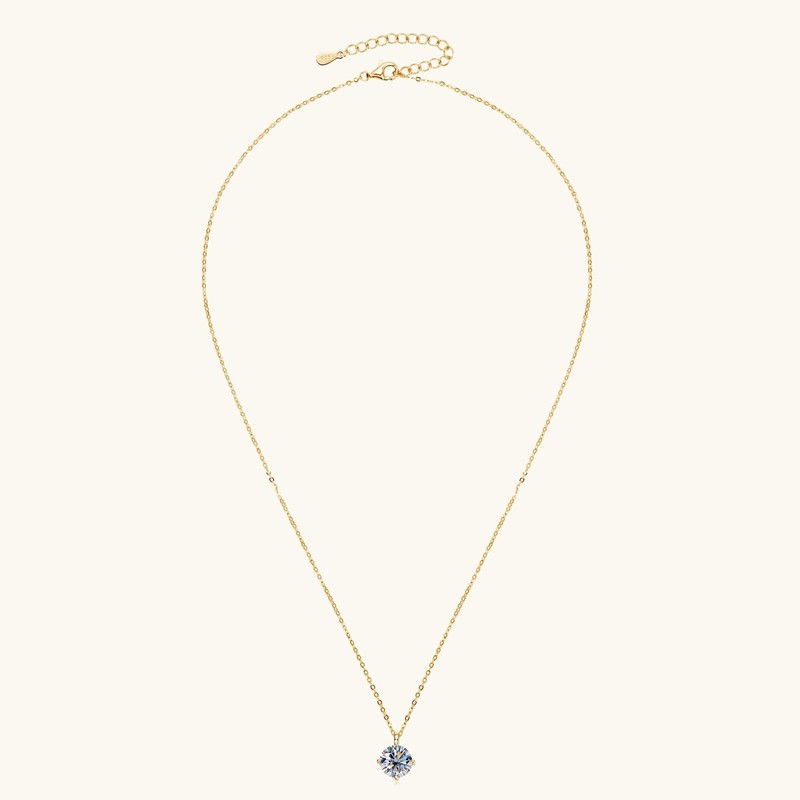 PROSTORY 3CT Moissanite Solitaire Pendant Necklace for Women (Gold)