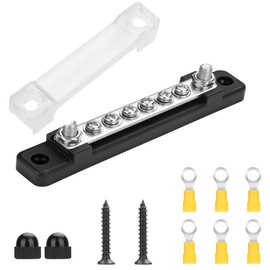 12V Negative Busbar, Marine Negative Busbar Distribution Panel with 2X M6 Studs 6X M4 Screw Terminals, Cover Busway Distribution Terminal Block for Cars, Yachts, Caravans and RVs