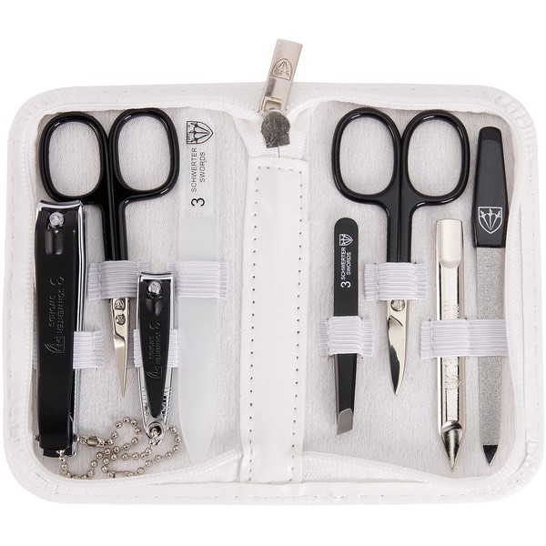 3 Swords Germany - brand quality 8 piece manicure pedicure grooming kit set for professional finger & toe nail care scissors file clipper fashion leather case in gift box, Made by 3 Swords (01634)