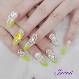 ⭐️ Lemon Pearl Handmade Nail Tips ✨ - Short Round / ⭐️ 레몬진주 수제네일팁 ✨ - 숏라운드