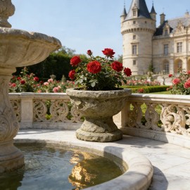 Resin Aged Stone Effect Urn Planter-Hand-painted Faux-stone Aged High-legged Irregular Shape Flower Pot French Castle RoseColor: As picture, Size: One Size