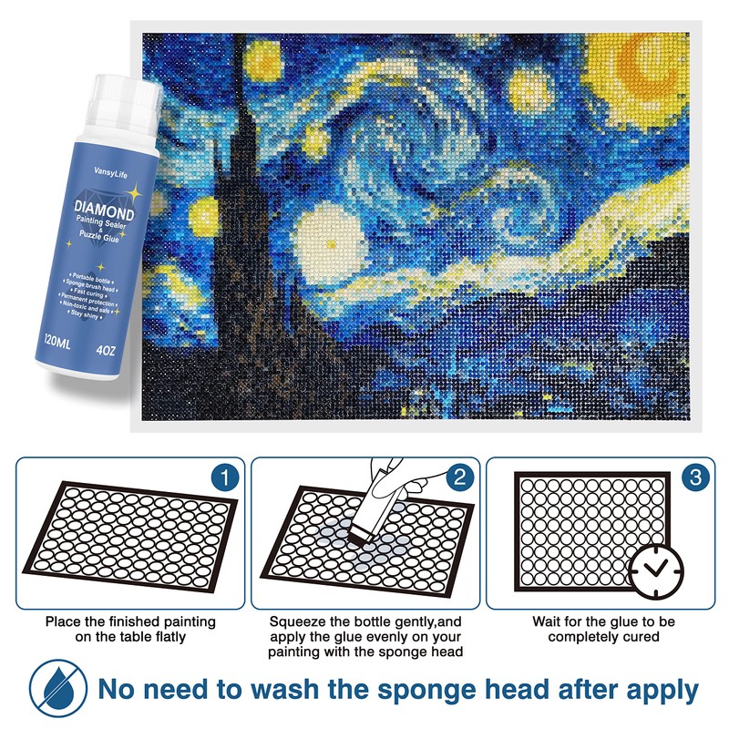 VansyLife Diamond Painting Sealer 120ML with Sponge Head, 5D Diamond