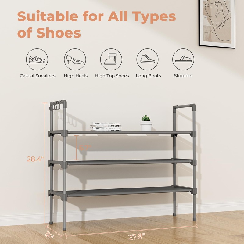 LANTEFUL 3 Tier Shoe Rack for Closet, Shoe Organizer with