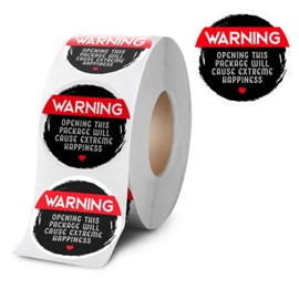 Easykart Black and Red Adorable Warning Extreme Happiness Stickers | 500 PCs/Roll | 1.5" Round Size | Highly recommended for Personal Use Or Small Business
