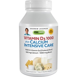 ANDREW LESSMAN Vitamin D3 1000 Plus Calcium Intensive Care 180 Capsules - Essential for Calcium Absorption, Supports Bone Health, Healthy Muscle Function. Gentle, Easy-to-Absorb. No Additives