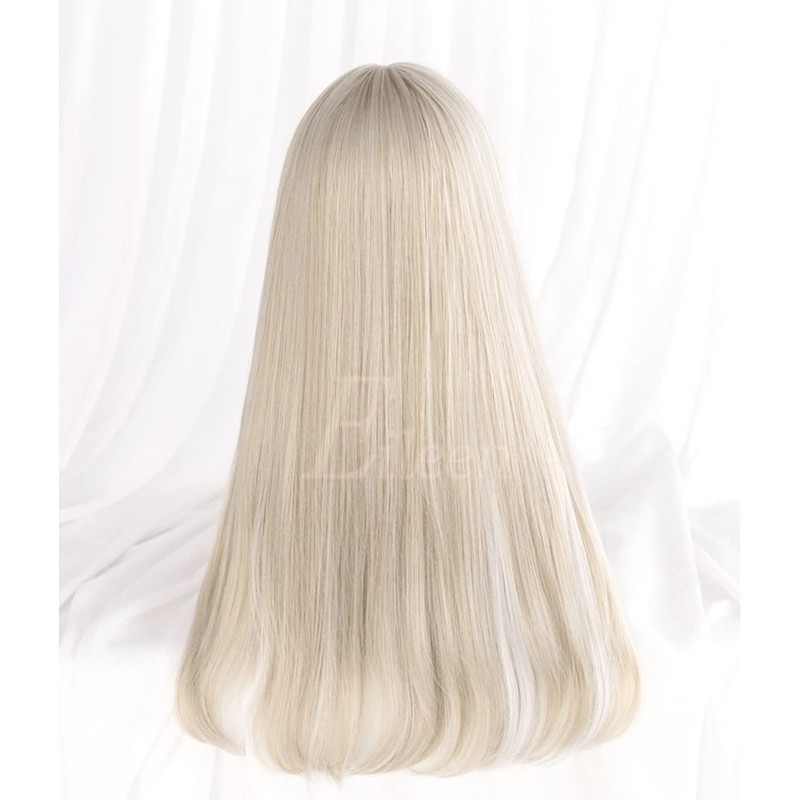 Semi-long, Beige x White Wig, Women's, Wig, Straight, Natural, Harajuku