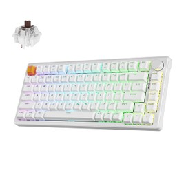 JamesDonkey J2 75% Wireless Mechanical Gaming Keyboard, Gasket 82 Keys Tri-Mode BT5.1/USB-C/2.4GHz RGB Backlit with Custom Knob Super Brown Switch, PTB Keycap, QMK/VIA for Win/Linux/Mac - White