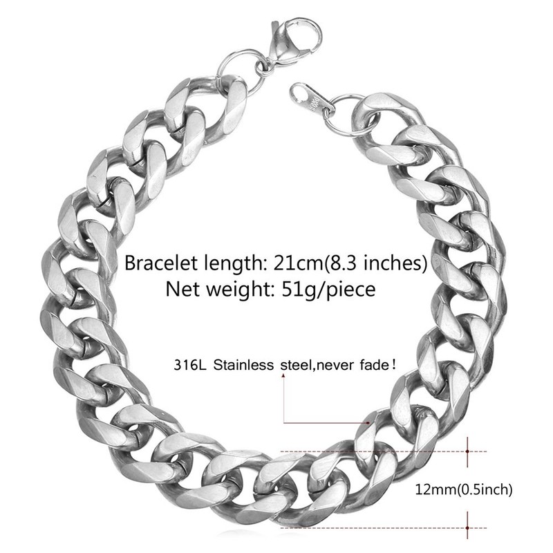 U7 Mens Bracelets Silver Solid Cuban Link Bracelet For Boys