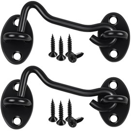 2 Pack Hook and Eye Latch, 3 Inch Black Cabin Hooks Stainless Steel Eye Gate Latch Easy Lock, Sliding Door Hooks Barn Door Catch Hardware with Screws for Outdoor Garden Shed Patio Window Wooden Gates