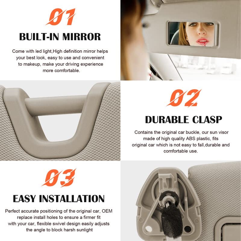 Beige Passenger Right Side Sun Visor Replacement Compatible with Nissan