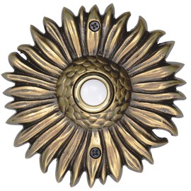 Waterwood Solid Brass Sunflower Doorbell in Antique Finish - Wired & Illuminated Push Button from Environmentally Friendly Recycled Material