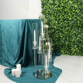 Balsa Circle 32 in Clear 5 Arm Round Crystal Glass Candelabra Taper Candle Holder Wedding Party Reception Home Decorations Supplies