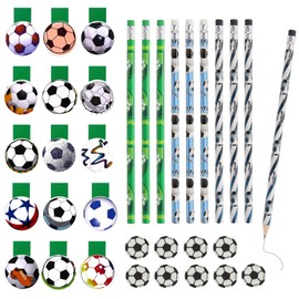 WACH AUF 15 Pieces Football Bookmark Magnetic + 9 Pieces Football Pencils + 9 Pieces Children's Eraser, Magnetic Football Bookmark Page Marker for Party Bags Football School Birthday Boy