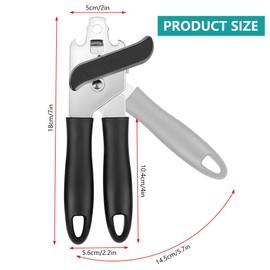 vsshe Can Opener Manual, Stainless Steel Can Opener, Comfortable Grip, Non-Slip, with Multifunctional Bottle Openers Comes Soft Grip Sharp Cutting Blade, Arthritis-Friendly, for Seniors, Work, Kitchen