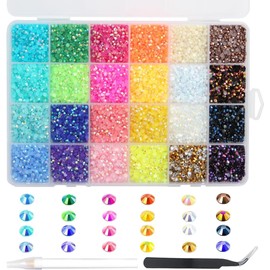 BetterJonny 24,000 Nail Stones, Rhinestones, 24 Colors, Glass, Nail Decoration, Crafts, DIY Nail Parts, Decorate Your Nail (0.1 inch (3 mm)