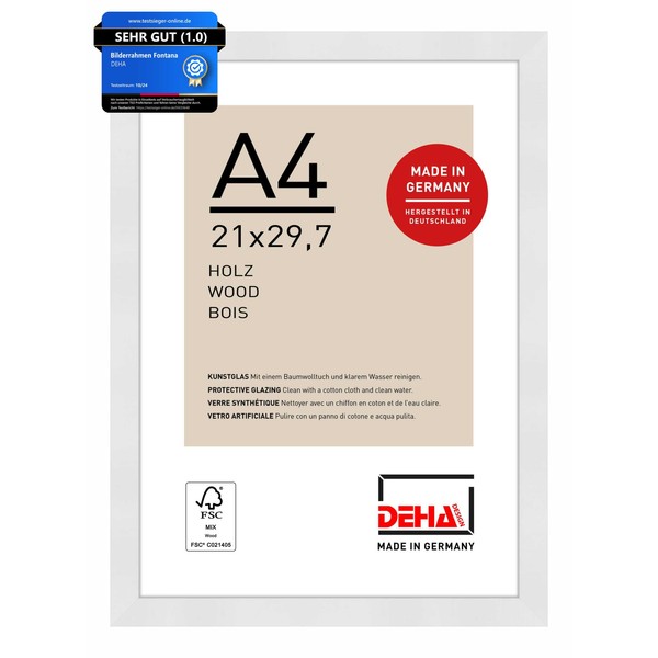 DEHA Fontana Wooden Picture Frame, 21 x 29.7 cm, White