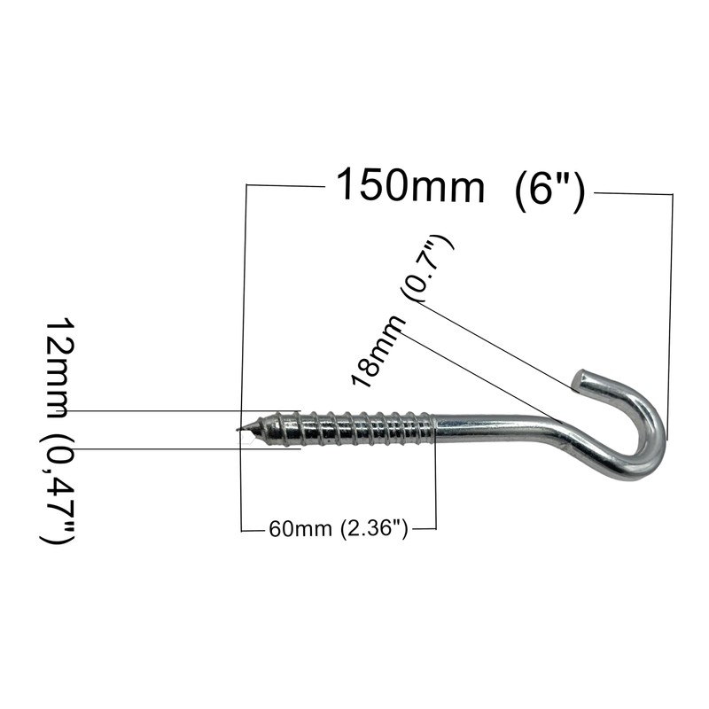 LLB Screw Hooks Pack of 3pcs 6 inch Heavy Duty