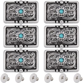 GORGECRAFT 1 Box 6Pcs Flower Decorative Buckles Rectangle Vintage Metal Screw Back Synthetic Turquoise Buckle Replacement, Turquoise, 1.32x0.93inch