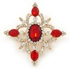 Red/Clear Austrian Crystal Diamond Shape Corsage Brooch In Gold Plating
