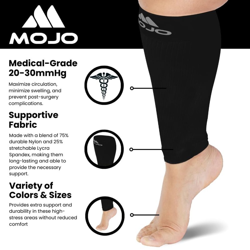 Mojo Compression Socks - 2XL Black Compression Sleeves for Swelling