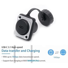 PENGLIN 2PCS USB 3.1 Type C Panel Mount Coupler, USB C Panel Threaded Fixed Mount Coupler Converter Adapter Female to Female with Waterproof/Dust Cap