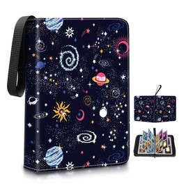 4-Pocket Trading Card Binder with 50 Removable Sleeves - 400-Capacity Zip Storage for MTG, TCG & Sport Cards (Space Galaxy pattern）